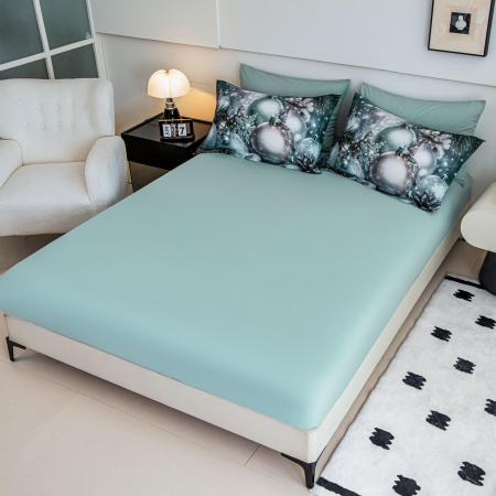 Lenjerie De Pat Finet 6 Piese Cu Elastic 5D Model Craciun - Globuri Argintii [1]