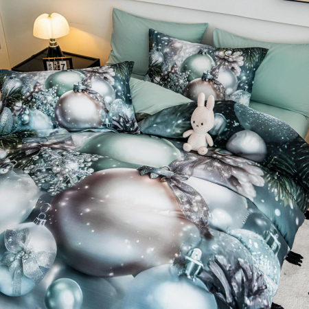 Lenjerie De Pat Finet 6 Piese Cu Elastic 5D Model Craciun - Globuri Argintii [2]