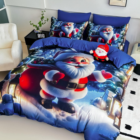 Lenjerie De Pat Finet 6 Piese Cu Elastic 5D Model Craciun - Mos Craciun Fericit [3]