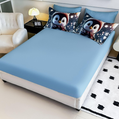 Lenjerie De Pat Finet 6 Piese Cu Elastic 5D Model Craciun - Pinguinul Friguros [1]