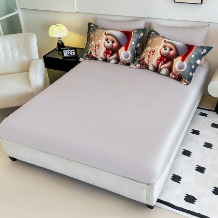 Lenjerie De Pat Finet 6 Piese Cu Elastic 5D Model Craciun - Ursuletul Cu Cadouri [1]