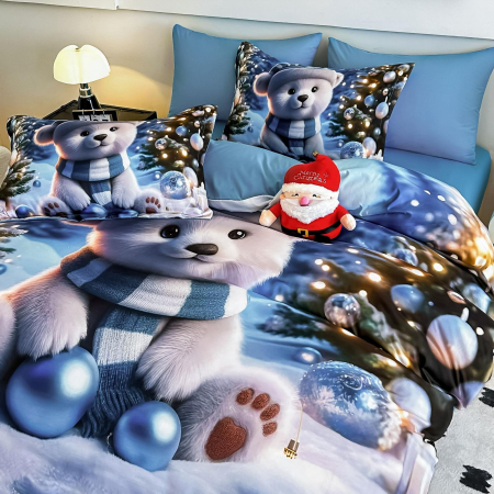 Lenjerie De Pat Finet 6 Piese Cu Elastic 5D Model Craciun - Ursuletul Polar [2]
