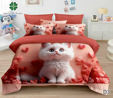Cearceaf cu elastic 6 piese - Lenjerie de Pat Finet 6 Piese cu Elastic 5D - Pisicuta Angela
