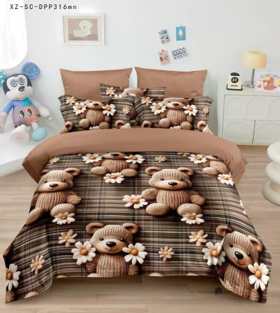 Bumbac Tip Finet 5D In Relief - Lenjerie De Pat Finet 6 Piese Cu Elastic 5D - Ursuleti Si Floricele