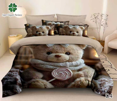 Cearceaf cu elastic 6 piese - Lenjerie de Pat Finet 6 Piese cu Elastic 5D - Ursuletul Cu Acadea