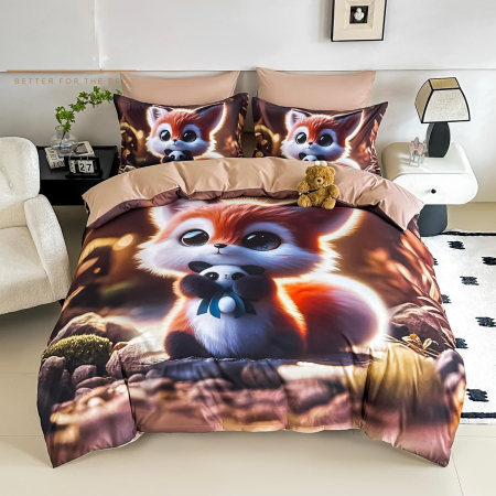 Cearceaf cu elastic 6 piese - Lenjerie De Pat Finet 6 Piese Cu Elastic 5D - Vulpita Dragalasa