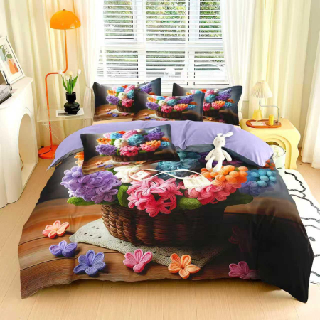 Cearceaf cu elastic 6 piese - Lenjerie de Pat Finet 6 Piese cu Elastic 5D - Zambile Crosetate