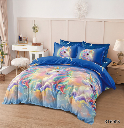 Cearceaf cu elastic - Lenjerie De Pat Finet 6 Piese Cu Elastic Imprimeu Animat - Unicorn Pe Norisori