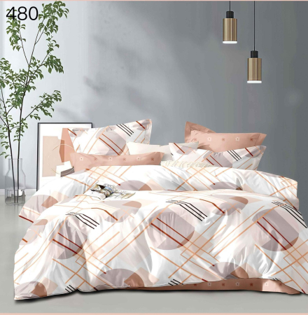 Bumbac Tip Finet 6 Piese - Lenjerie De Pat Finet - Alb Si Roz Pudrat Abstract