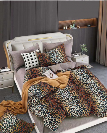 Bumbac Tip Finet 6 Piese - Lenjerie De Pat Finet - Animal Print Nuante De Maro
