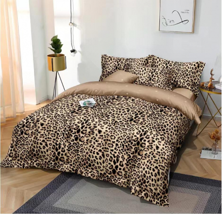 Bumbac Tip Finet 6 Piese - Lenjerie De Pat Finet - Maro Animal Print
