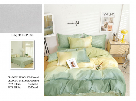 Bumbac Tip Finet 6 Piese - Lenjerie De Pat Finet - Verde/Galben