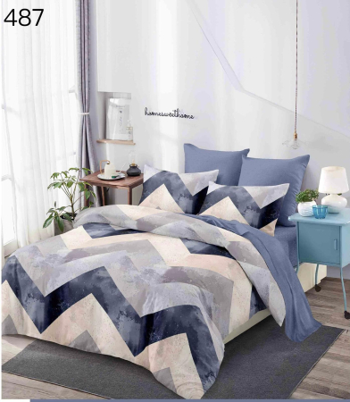 Bumbac Tip Finet 6 Piese - Lenjerie De Pat Finet - Bleu Cu Dungi In Zig Zag