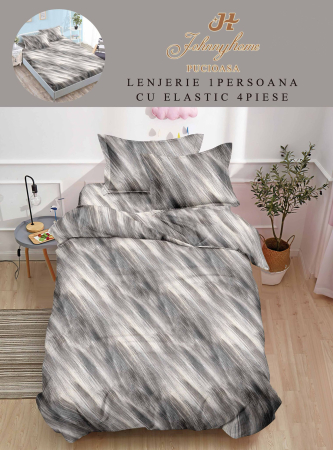 LENJERII 1 PERSOANA - Lenjerie De Pat Finet Cu Elastic 1 Persoana - Abstract Gri