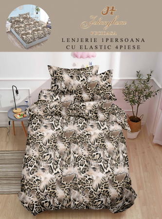 LENJERII 1 PERSOANA - Lenjerie De Pat Finet Cu Elastic 1 Persoana - Animal Print