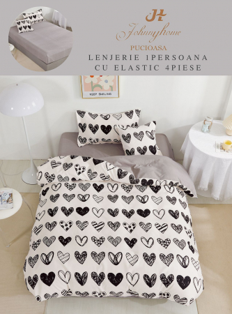 LENJERII 1 PERSOANA - Lenjerie De Pat Finet Cu Elastic 1 Persoana - Beautiful Hearts