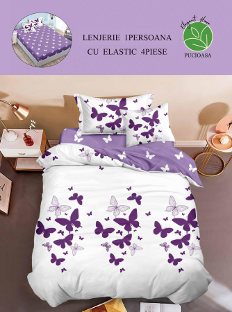 Lenjerii Bumbac Tip Finet - 1 Persoana - Lenjerie De Pat Finet Cu Elastic 1 Persoana - Butterfly Shadows