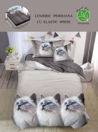 Lenjerii Bumbac Tip Finet - 1 Persoana - Lenjerie De Pat Finet Cu Elastic 1 Persoana - Cat