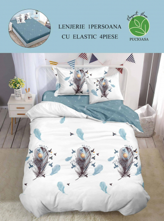 Lenjerii Bumbac Tip Finet - 1 Persoana - Lenjerie De Pat Finet Cu Elastic 1 Persoana - Feathers And Birds