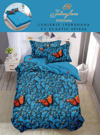 Lenjerii Bumbac Tip Finet - 1 Persoana - Lenjerie De Pat Finet Cu Elastic 1 Persoana - Fluturasi 3D