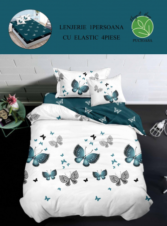 Lenjerii Bumbac Tip Finet - 1 Persoana - Lenjerie De Pat Finet Cu Elastic 1 Persoana - Fluturasi Regali