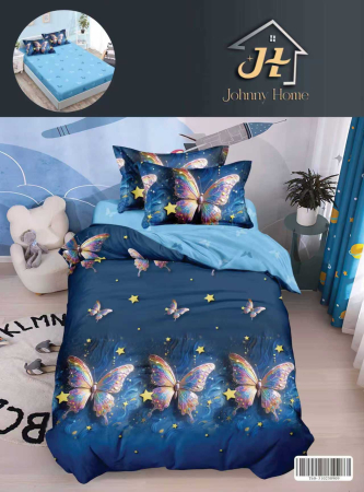 LENJERII 1 PERSOANA - Lenjerie De Pat Finet Cu Elastic 1 Persoana - Fluturi Colorati Si Stelute