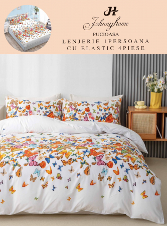 LENJERII 1 PERSOANA - Lenjerie De Pat Finet Cu Elastic 1 Persoana - Fluturi Multicolori