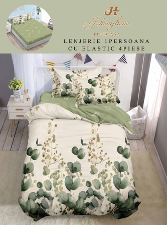 Lenjerii Bumbac Tip Finet - 1 Persoana - Lenjerie De Pat Finet Cu Elastic 1 Persoana - Frunze Pictate