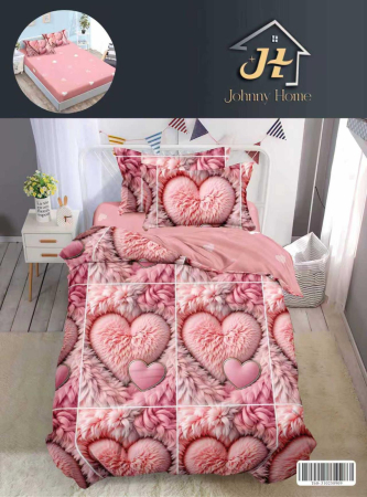 LENJERII 1 PERSOANA - Lenjerie De Pat Finet Cu Elastic 1 Persoana - Inimioare Roz Pufoase