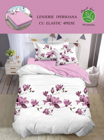 Lenjerii Bumbac Tip Finet - 1 Persoana - Lenjerie De Pat Finet Cu Elastic 1 Persoana - Magnolie
