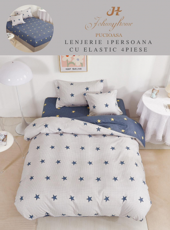 Lenjerii Bumbac Tip Finet - 1 Persoana - Lenjerie De Pat Finet Cu Elastic 1 Persoana - Mini Stelute