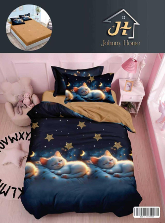 LENJERII 1 PERSOANA - Lenjerie De Pat Finet Cu Elastic 1 Persoana - Pisica Sub Cerul Instelat