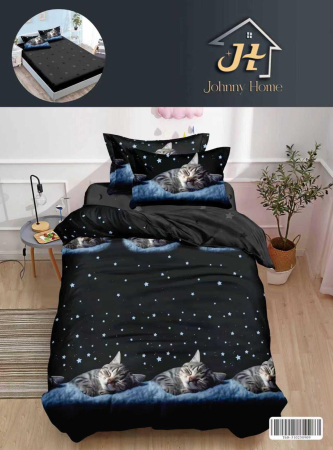 LENJERII 1 PERSOANA - Lenjerie De Pat Finet Cu Elastic 1 Persoana - Pisicuta Somnoroasa