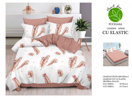 Bumbac Tip Finet Cu Elastic - Lenjerie De Pat Finet Cu Elastic - Alb Cu Pene