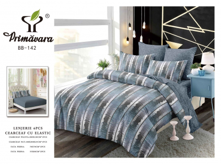 LENJERII DE PAT - Lenjerie De Pat Finet Cu Elastic - Albastru Abstract