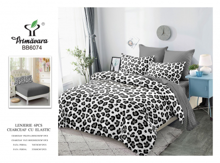 LENJERII DE PAT - Lenjerie De Pat Finet Cu Elastic - Animal Print Alb Si Gri