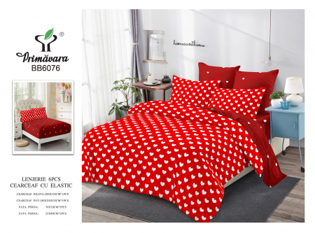 LENJERII DE PAT - Lenjerie De Pat Finet Cu Elastic - Rosu Cu Inimioare