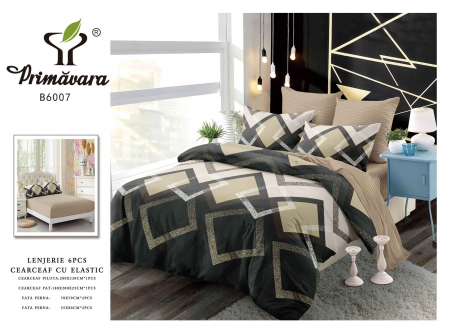 LENJERII DE PAT - Lenjerie De Pat Finet Cu Elastic - Bej Cu Forme Geometrice