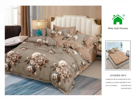 Bumbac Tip Finet Cu Elastic - Lenjerie De Pat Finet Cu Elastic - Brown Floral