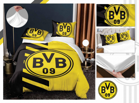 Bumbac Tip Finet Cu Elastic - Lenjerie De Pat Finet Cu Elastic Echipa Fotbal  - BVB
