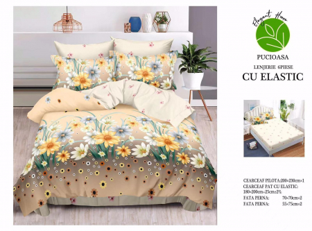Bumbac Tip Finet Cu Elastic - Lenjerie De Pat Finet Cu Elastic - Campie Cu Flori