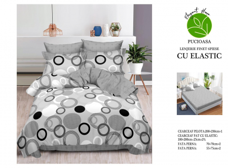 Bumbac Tip Finet Cu Elastic - Lenjerie De Pat Finet Cu Elastic - Cercuri Negre