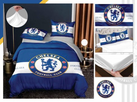 Bumbac Tip Finet Cu Elastic - Lenjerie De Pat Finet Cu Elastic Echipa Fotbal  - Chelsea