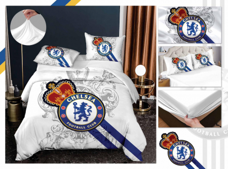 Bumbac Tip Finet Cu Elastic - Lenjerie De Pat Finet Cu Elastic Echipa Fotbal  - Chelsea