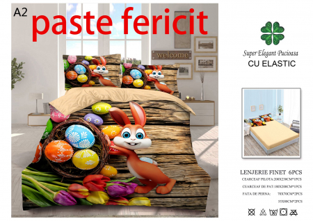 Lenjerii pentru PASTE - Lenjerie De Pat Finet Cu Elastic - Coloured Eggs