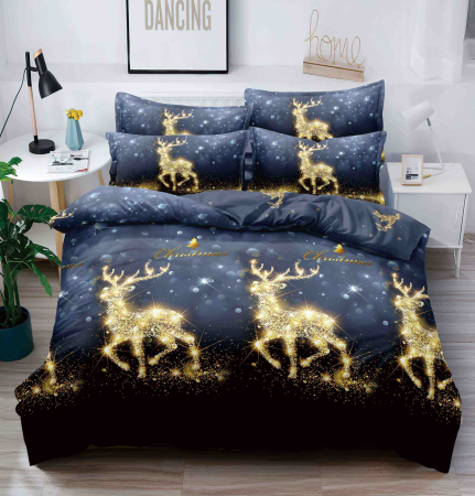 LENJERII DE PAT - Lenjerie De Pat Finet Cu Elastic Craciun - Gold Reindeer