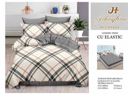 Bumbac Tip Finet Cu Elastic - Lenjerie De Pat Finet Cu Elastic - Crem/Gri