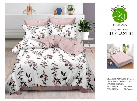 Bumbac Tip Finet Cu Elastic - Lenjerie De Pat Finet Cu Elastic - Crengute Lila