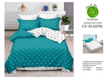 Bumbac Tip Finet Cu Elastic - Lenjerie De Pat Finet Cu Elastic - Stele Albe Si Negre