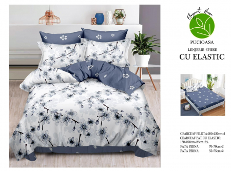 Bumbac Tip Finet Cu Elastic - Lenjerie De Pat Finet Cu Elastic - Floricele